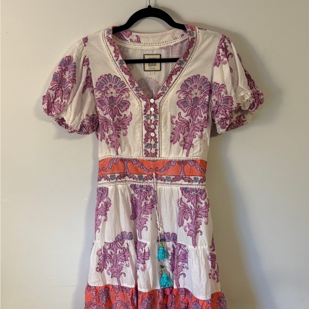 bohme White Midi Dress with Pink and Orange Floral Print